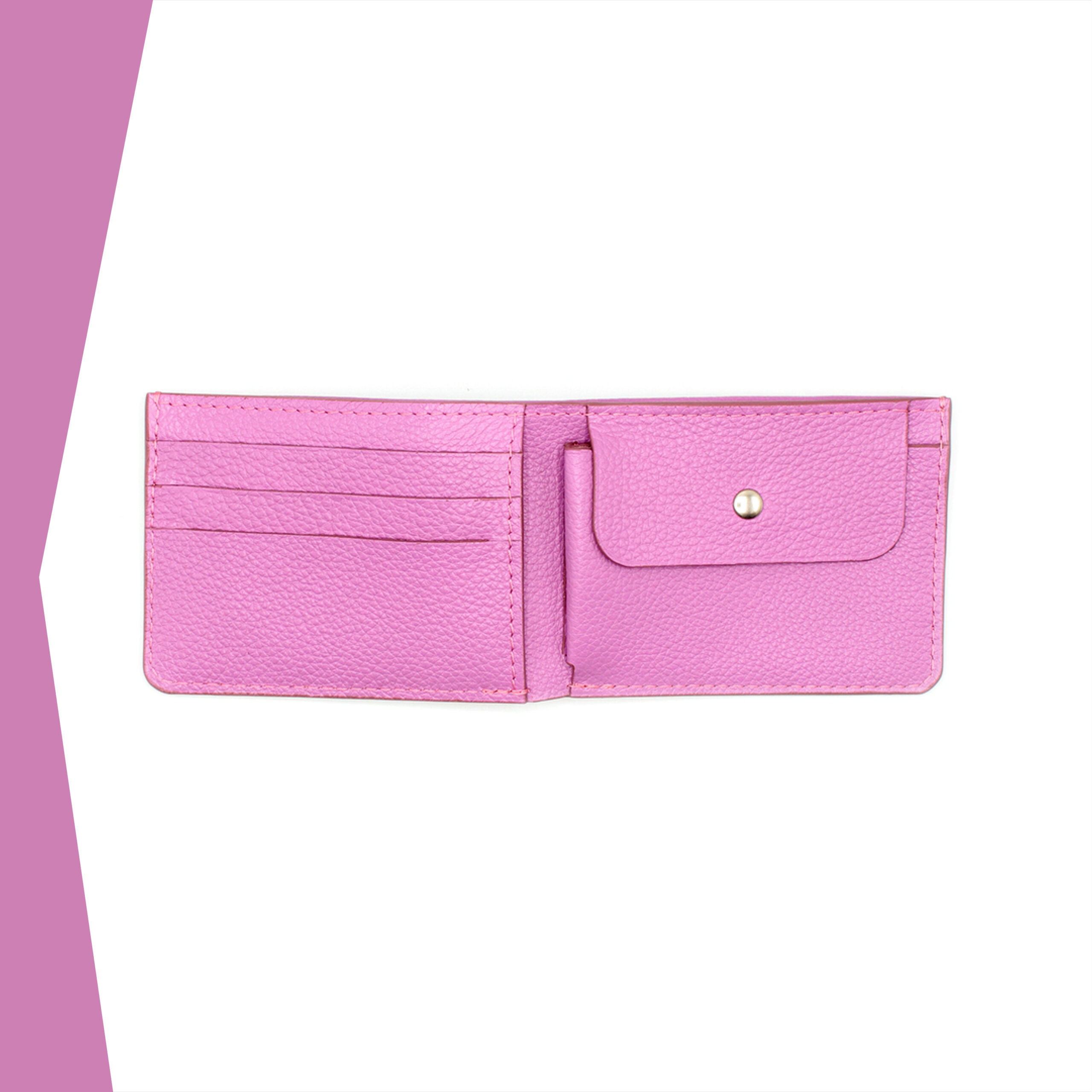 Portefeuille Calypso Lou s'enjaille en cuir mauve, le cuir est grainé, vue de face ouvert