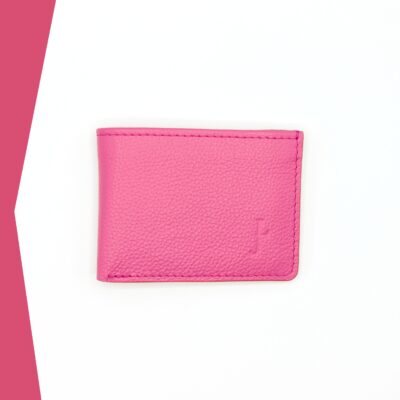 Portefeuille Calypso Lou s'enjaille en cuir fuchsia, le cuir est grainé, vue de face fermé